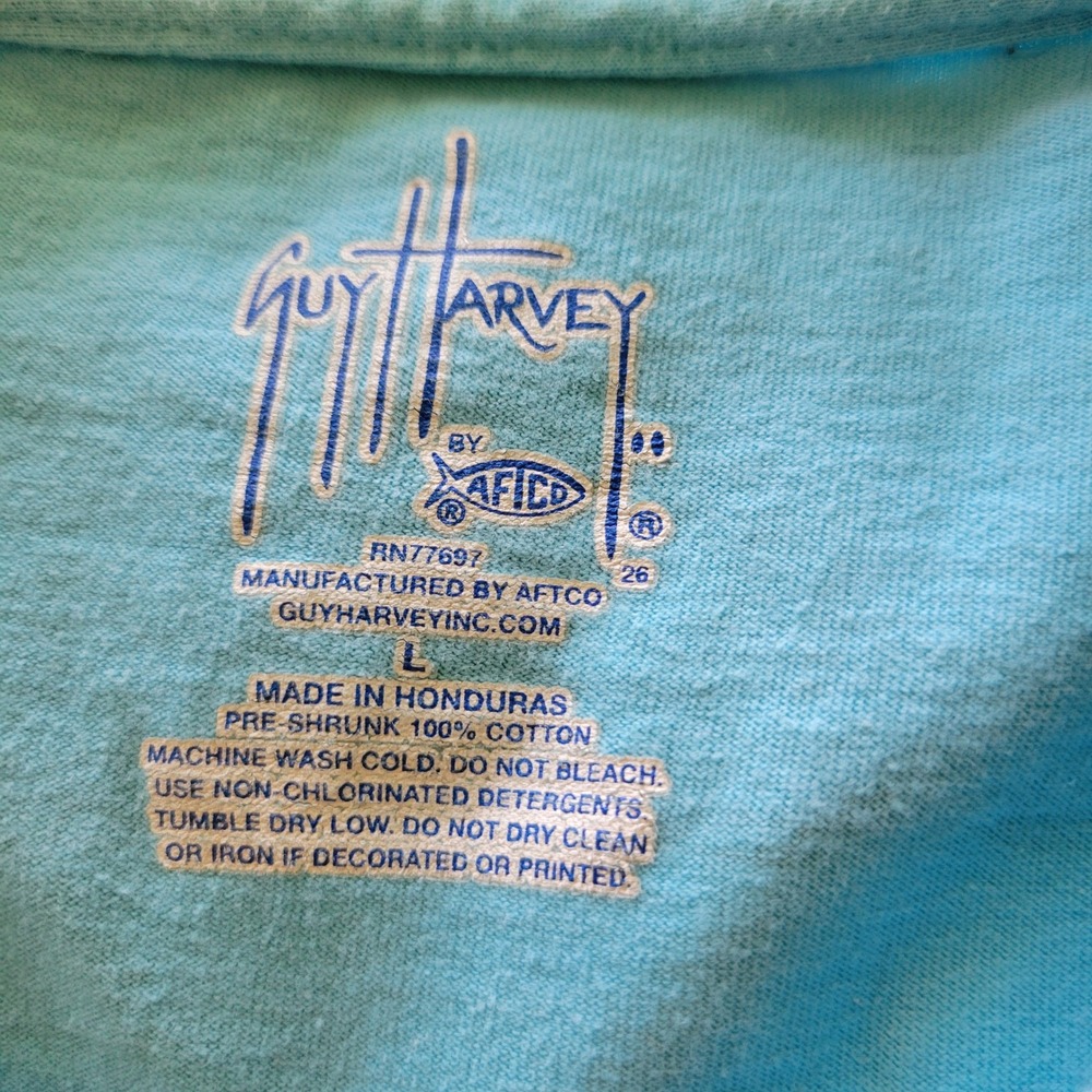 Guy Harvey Mens Large Blue Pocket T-Shirt Fishing Boat Sunset Graphic Cotton Tee - Picture 6 of 8